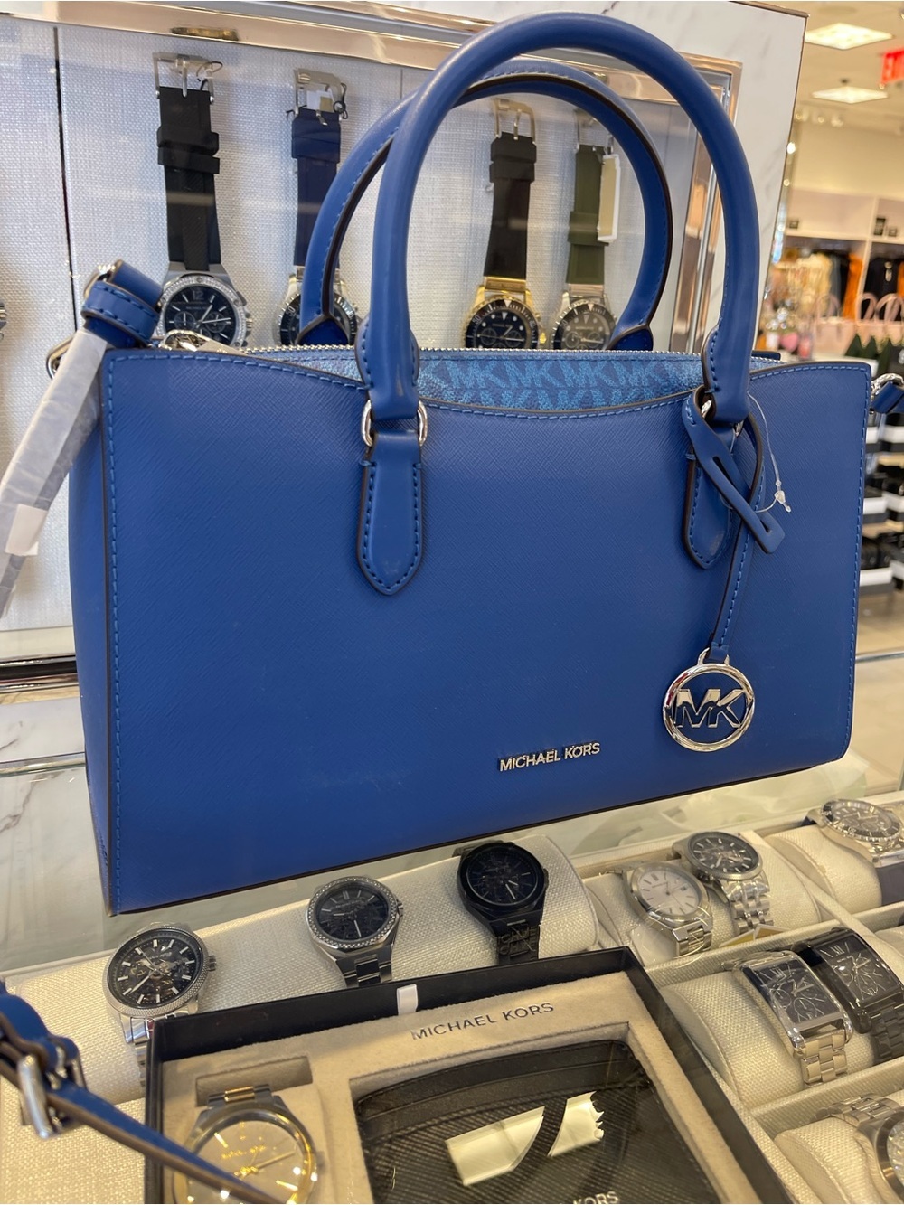 MICHAEL KORS Arden Md Top-Zip EW Leather Tote Crossbody Satchel 
Galaxy Blue
NWT - Picture 7 of 16